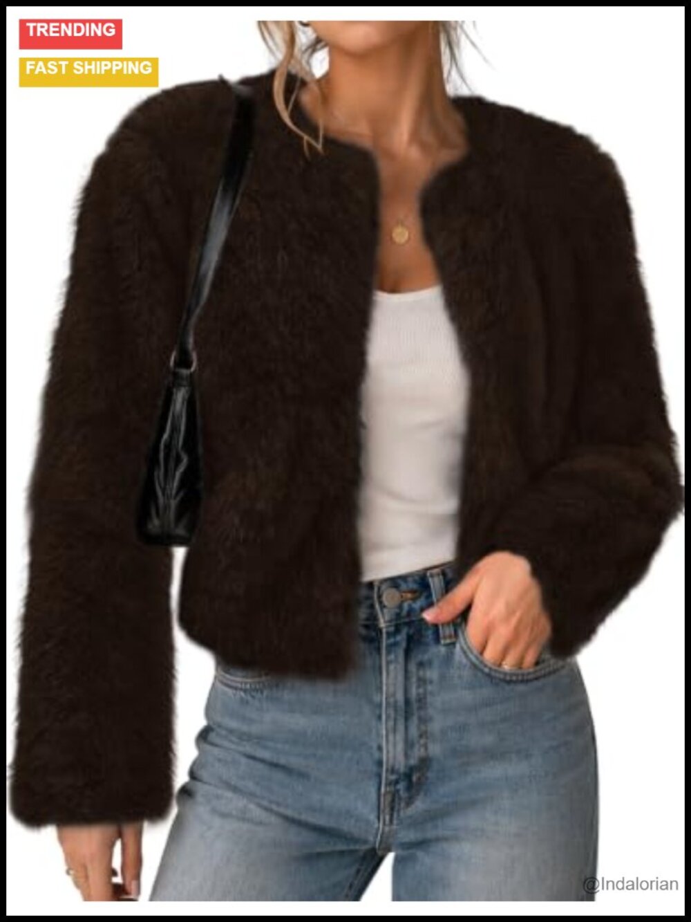 Cropped Faux Fur Coat Long Sleeve Open Front Cardigan Jacket